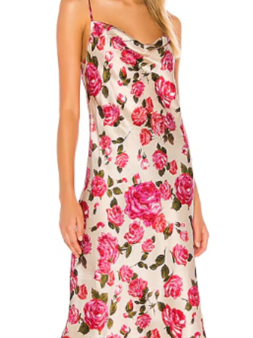 ✨ NWT L'Agence "Nyla" Pink and Cream Cowl-Neck Floral Silk Slip Dress Size 10✨